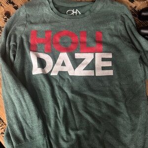 Chaser Green Sweater with Red and White 'HOLIDAZE' Print